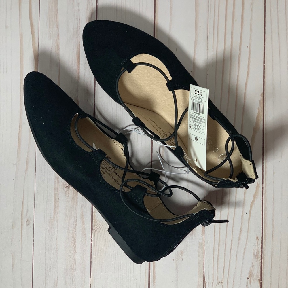 Cat & Jack Black Evita Lace Up Ballet Flats